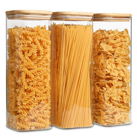 ComSaf glass spaghetti storage jar with airtight lid keeps noodles fresh and organized.