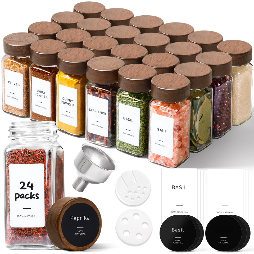 ComSaf glass spice jar with square lid provides secure, aroma-preserving storage.