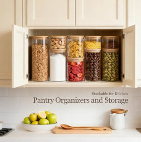ComSaf 1-5qt round design highlights easy grip and neat pantry organization