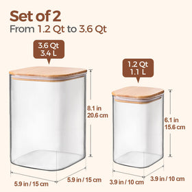 ComSaf glass storage jar small square 1.2 qt with bamboo lid for baking essentials.