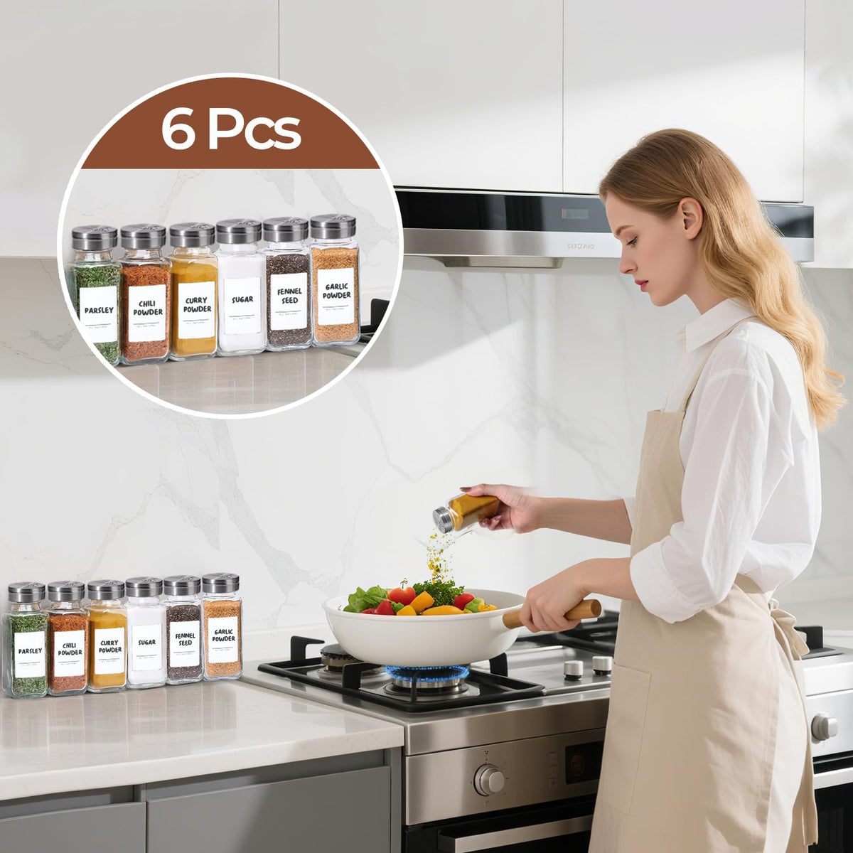 ComSaf spice jars fit neatly on shelves and drawers for busy kitchens
