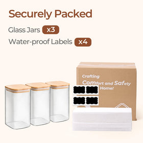 ComSaf square glass canisters fit compact counters and shelves