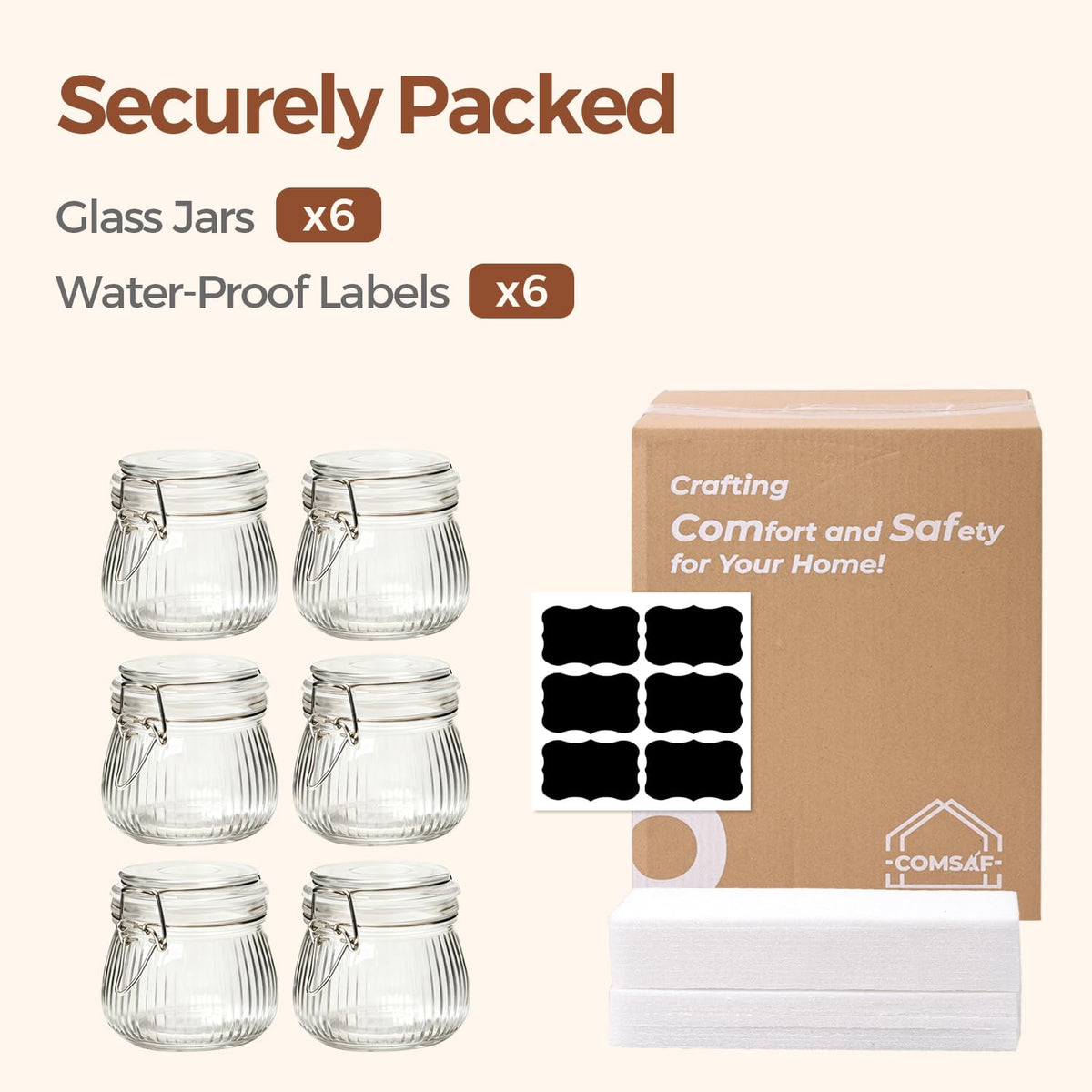 ComSaf six-pack kitchen storage canisters for cohesive décor and function.