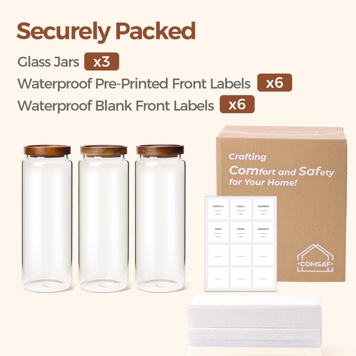 ComSaf label set for easy pasta design labeling and organization.