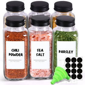 ComSaf large spice jars on a shelf offer organized, easy-to-find spices.