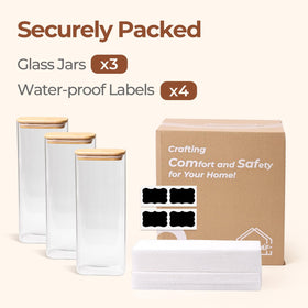 ComSaf organized pantry using glass jars for cookies, rice, oats.