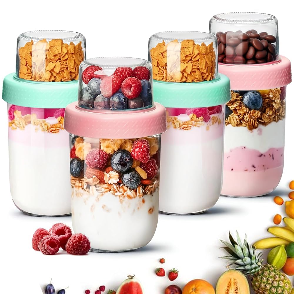 ComSaf overnight oats container 16oz set shows dual compartments for fresh toppings.