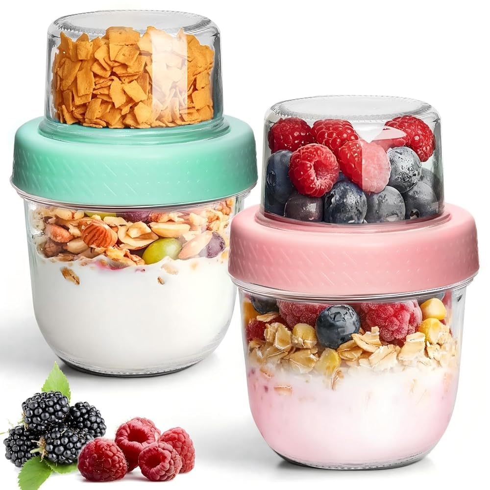 ComSaf overnight oats container set with 8oz and 4oz jars for on-the-go meals