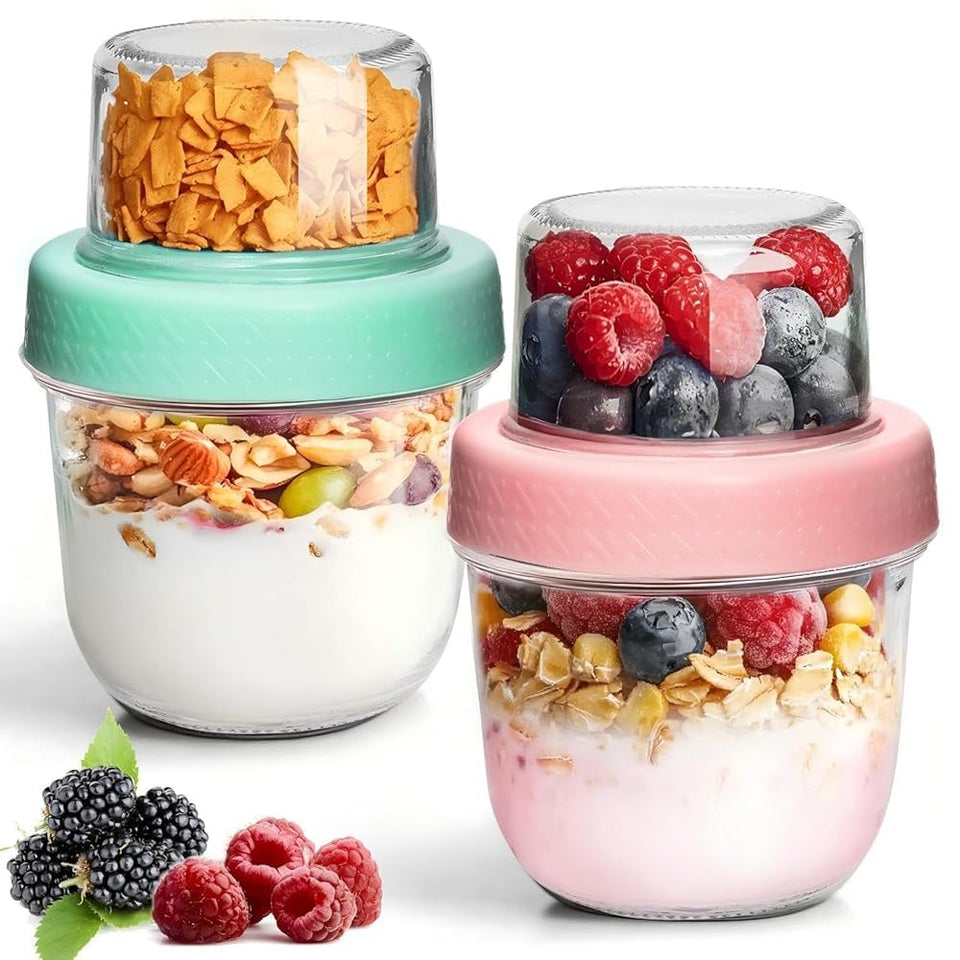 ComSaf overnight oats container set with 8oz and 4oz jars for on-the-go meals