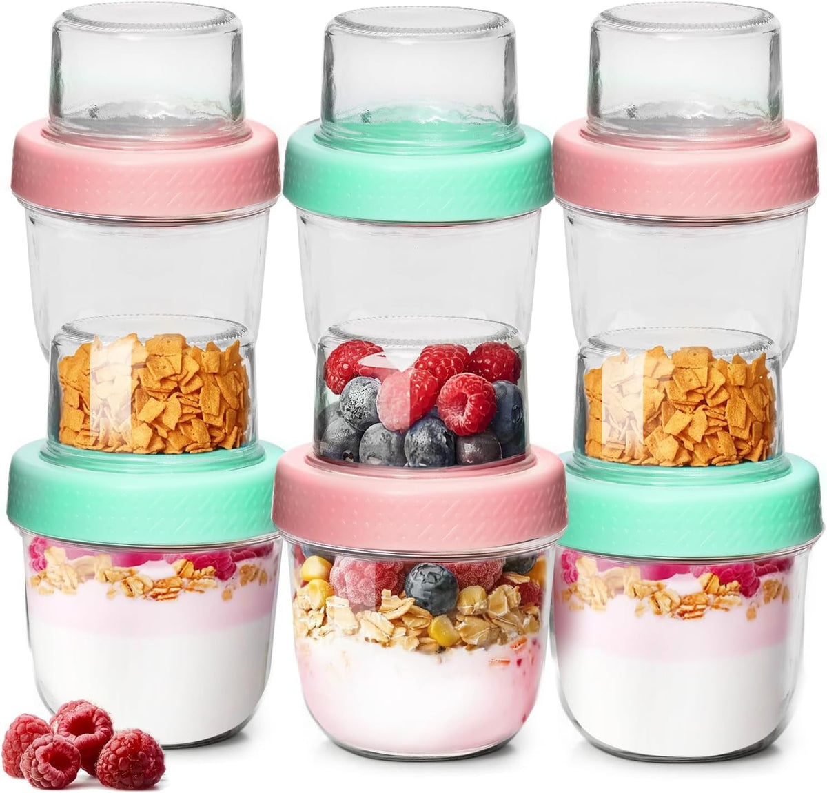 ComSaf overnight oats container 8oz with separate compartments for toppings