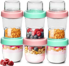 ComSaf overnight oats container 8oz with separate compartments for toppings