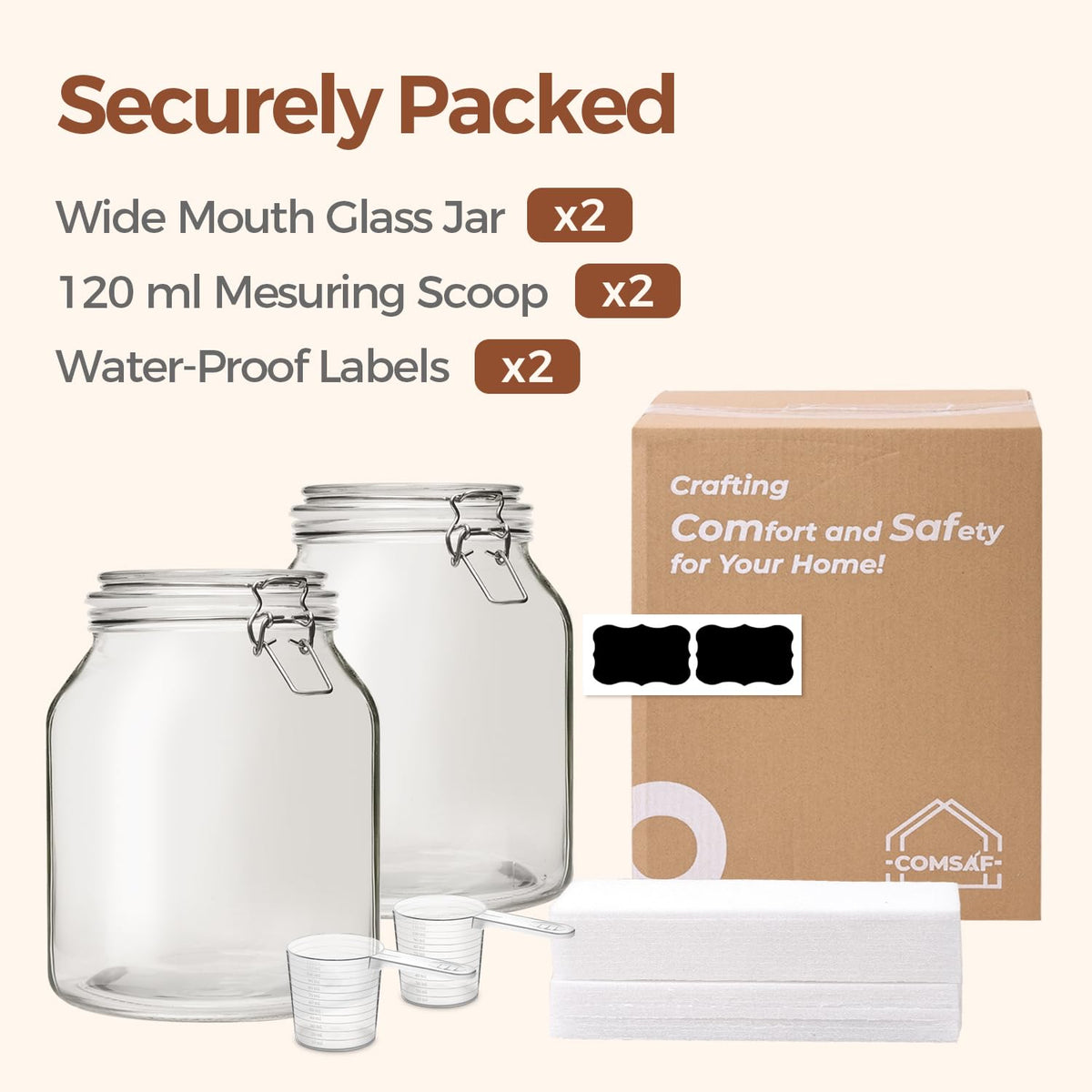 ComSaf pantry organization display using clear jars for a tidy look.