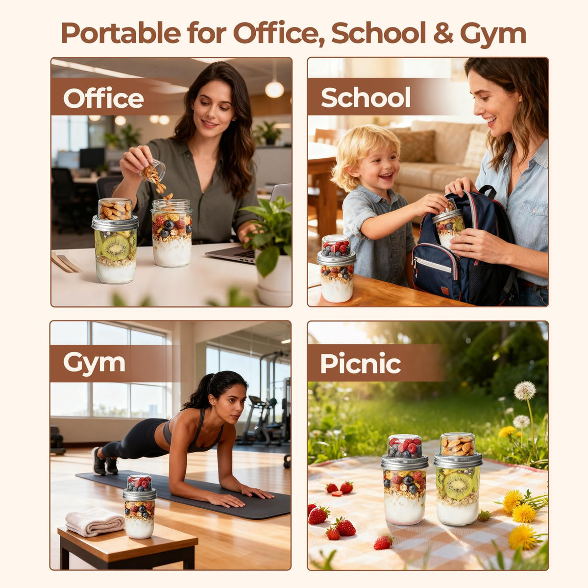 ComSaf portable jars suit work, school, gym, and travel snacks.
