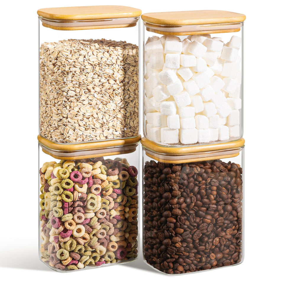 ComSaf rectangle glass container with lid for organized pantry storage.