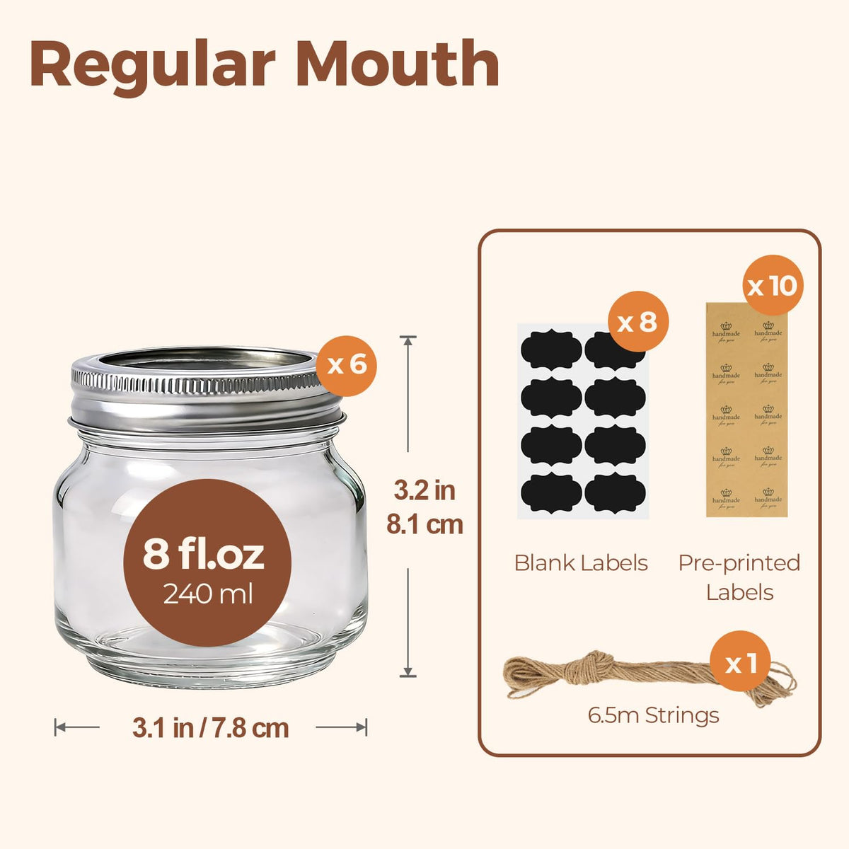 ComSaf six-pack mason jars in clear glass for canning efficiency.