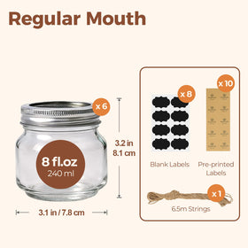 ComSaf six-pack mason jars in clear glass for canning efficiency.