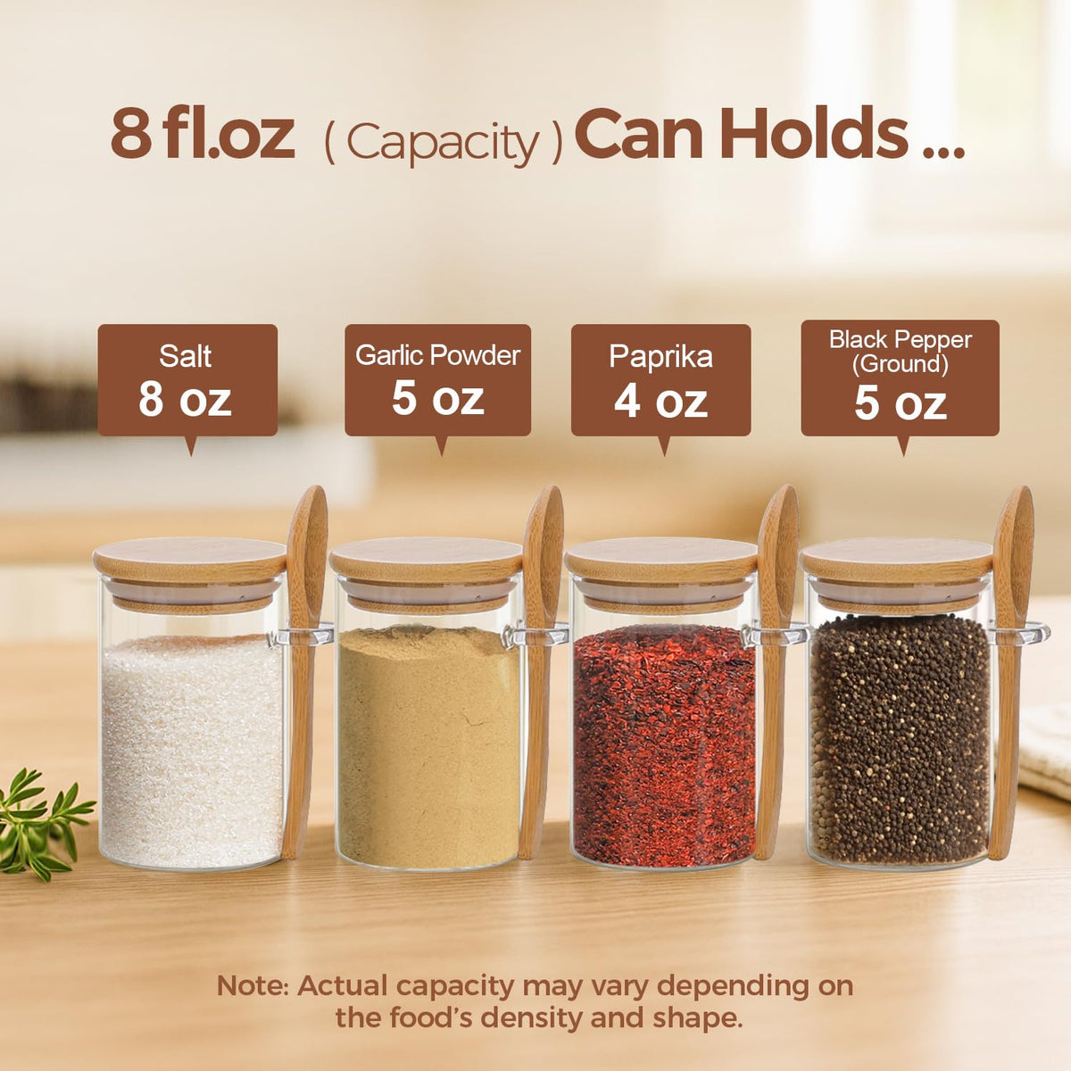 ComSaf round spice jar with attached spoon for easy scooping