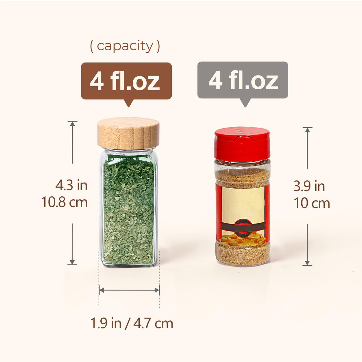 ComSaf 4 oz jars offer ample spice storage in a compact footprint.