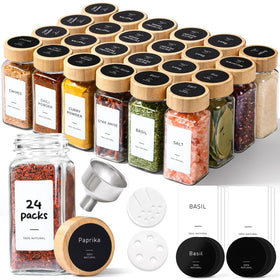 ComSaf square glass spice jars with bamboo lids for a tidy, accessible pantry.