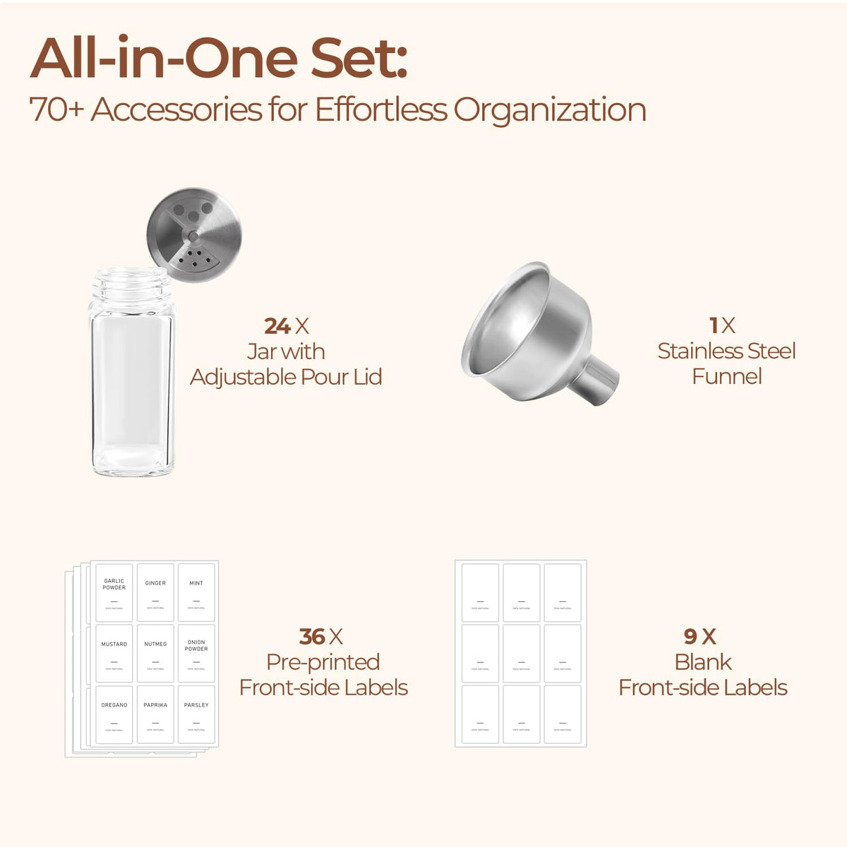 ComSaf 4oz square spice bottles offer compact storage and ample capacity.