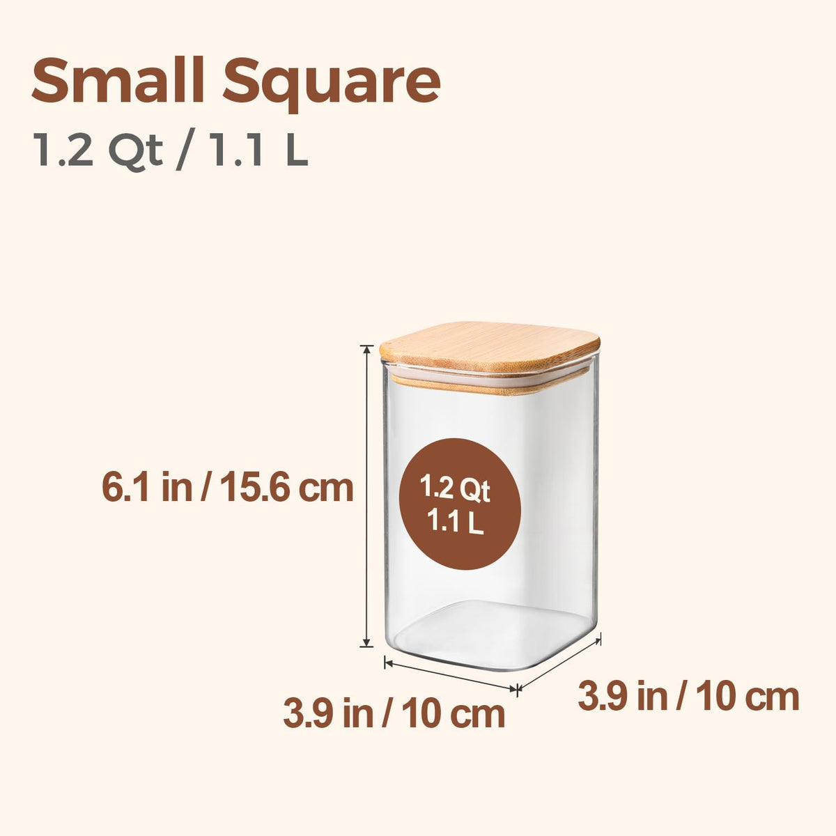 ComSaf square glass jar with clear view and lid enhances kitchen visibility.