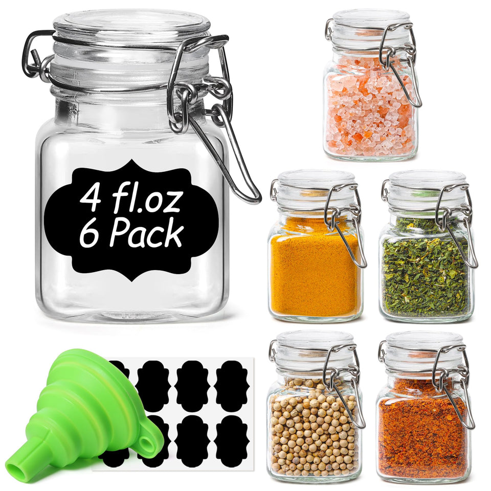 ComSaf square glass spice jars with airtight lids for fresh, organized pantry storage.
