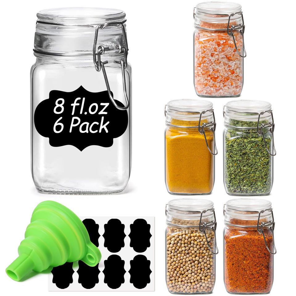 ComSaf square 8oz jar with airtight lids keeps pantry tidy and efficient.