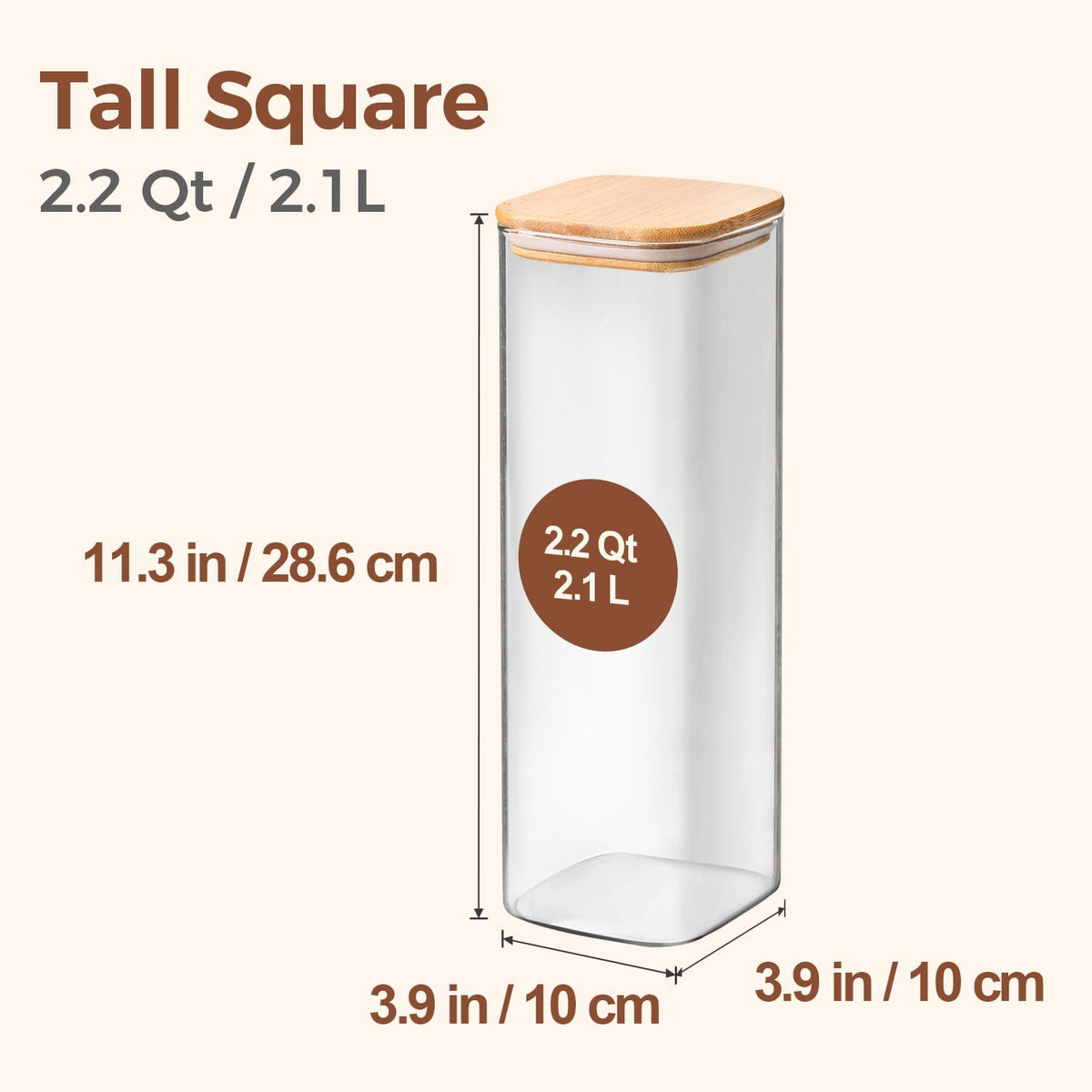 ComSaf square pasta storage container in clear glass for easy level monitoring.