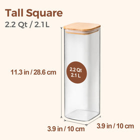 ComSaf square pasta storage container in clear glass for easy level monitoring.