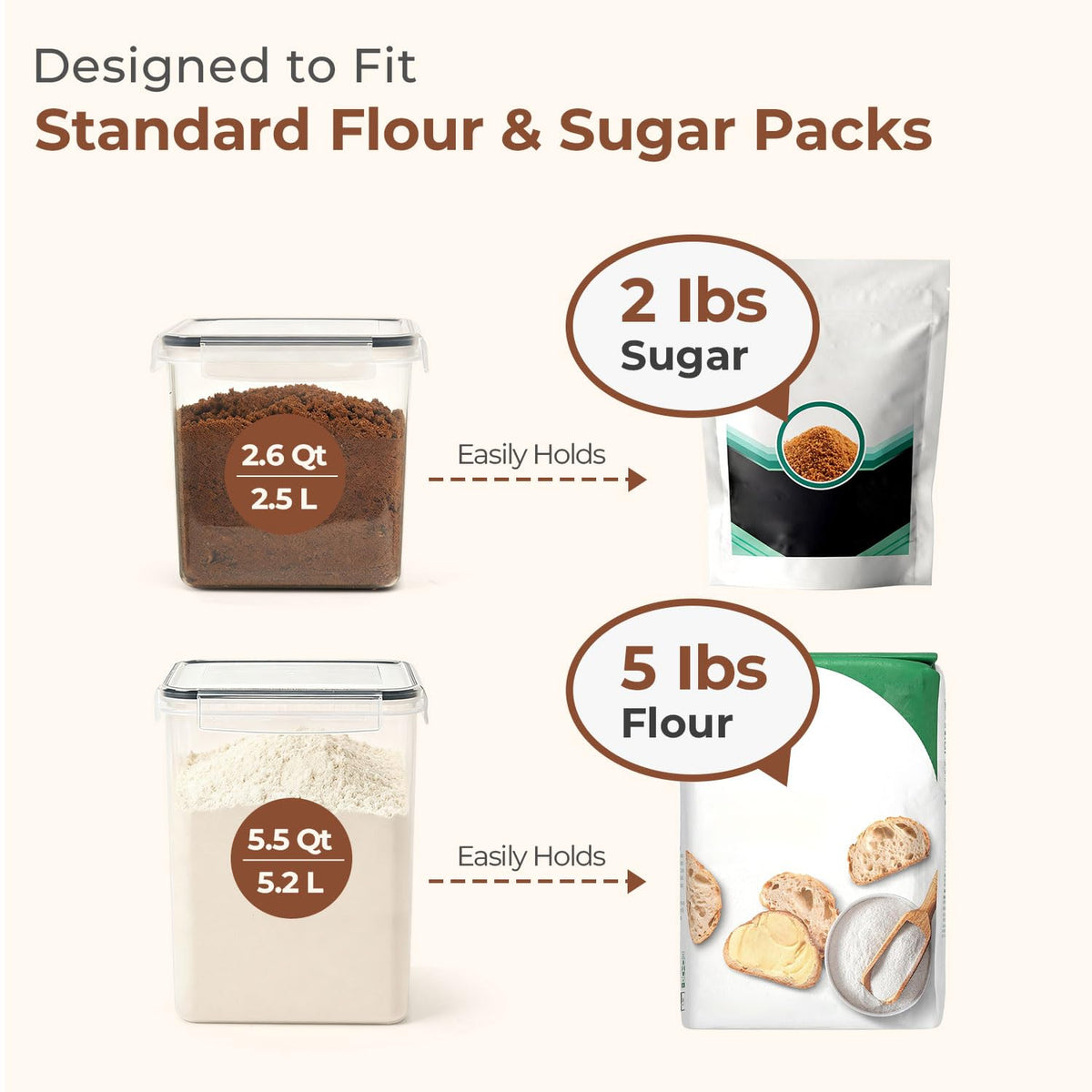 ComSaf sugar storage 2.6 qt pair front view, ready for pantry organization.