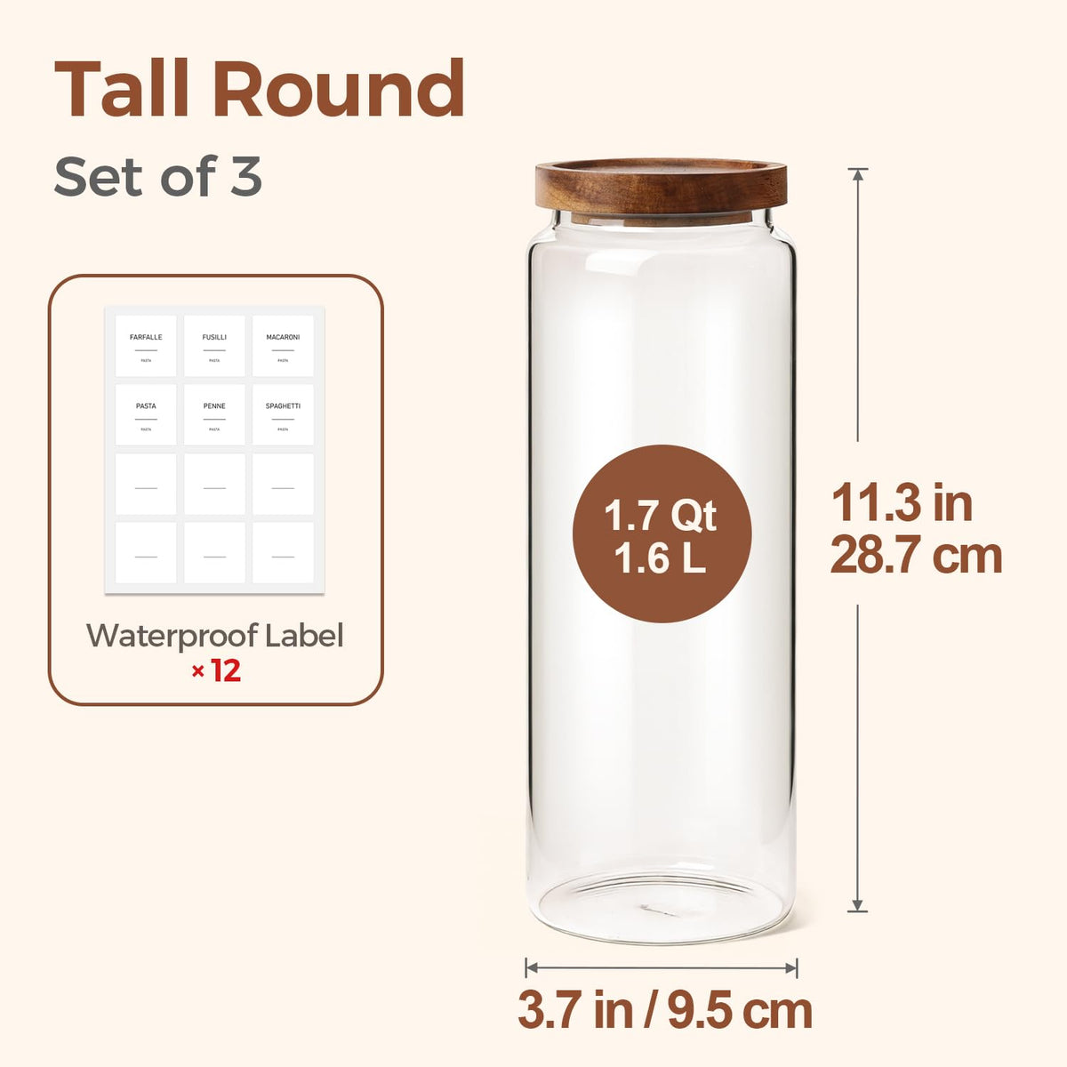 ComSaf tall glass jar shows spaghetti storage clearly for quick meal prep.