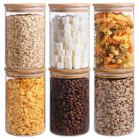 ComSaf transparent jars on kitchen shelf showing storage efficiency.