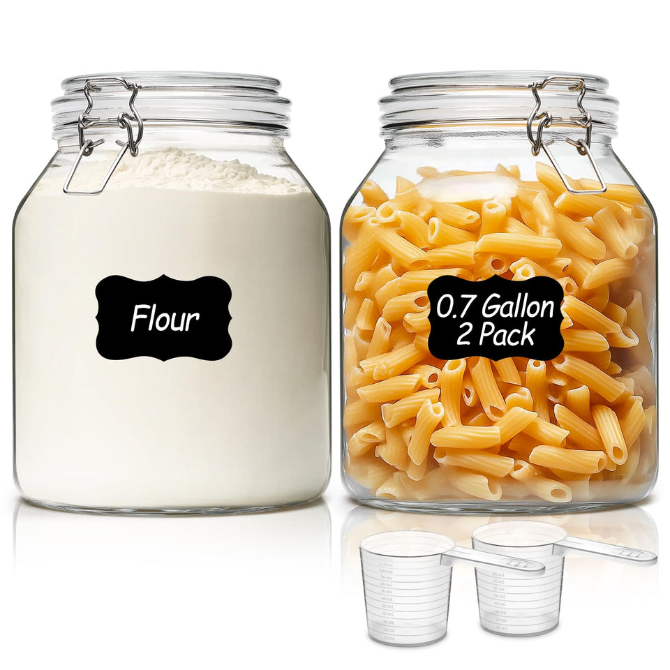 ComSaf two-pack 88oz glass jars with wide mouth for easy scooping.