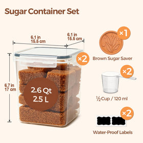 Two-pack ComSaf sugar storage jars with airtight lids for pantry organization