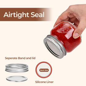 Two-piece lid and band provide a secure vacuum seal for stability.