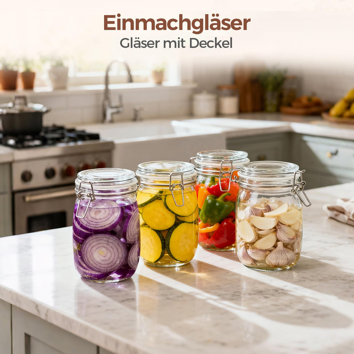 Vintage-inspired glass jars from ComSaf add farmhouse charm to surfaces