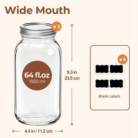 ComSaf wide-mouth mason jar 64oz with three-pack for easy filling.