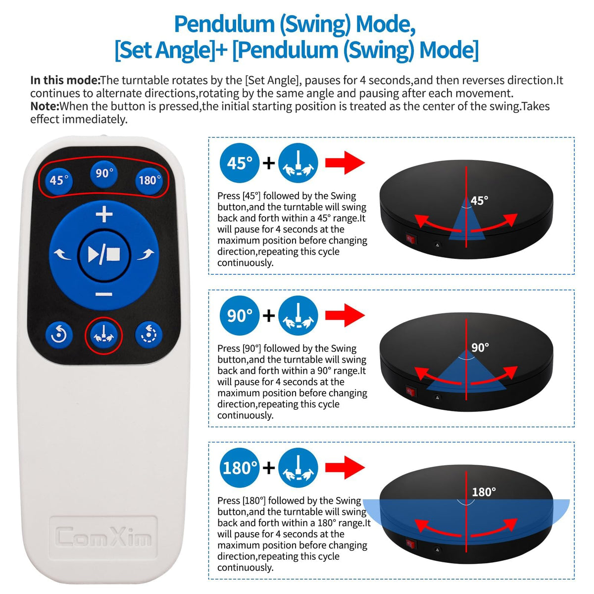 ComXim pendulum-rotation mode creates dynamic shots for product showcases.