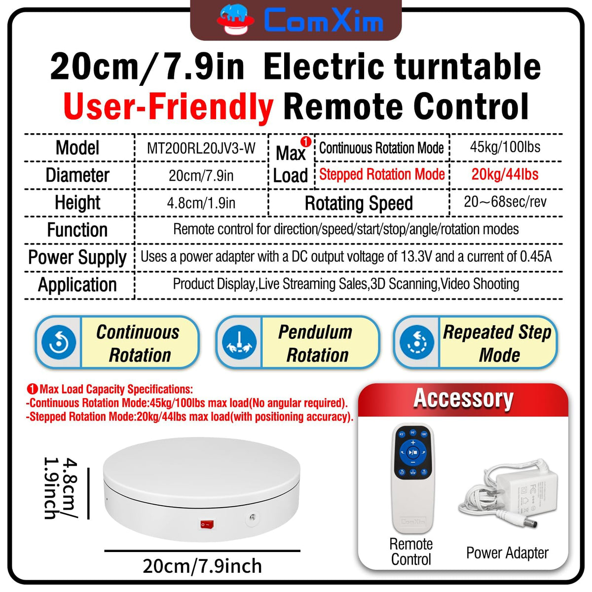 ComXim remote turntable top view showing compact platform