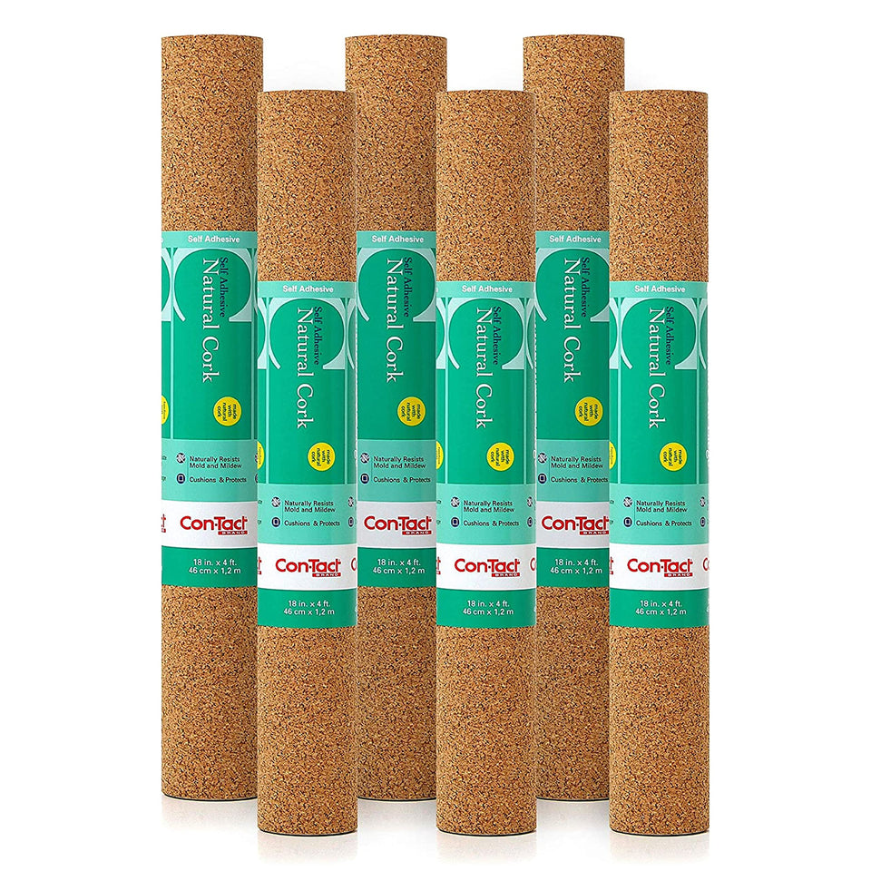 Con-Tact Brand self-adhesive cork roll applied to wall for quick decor gains