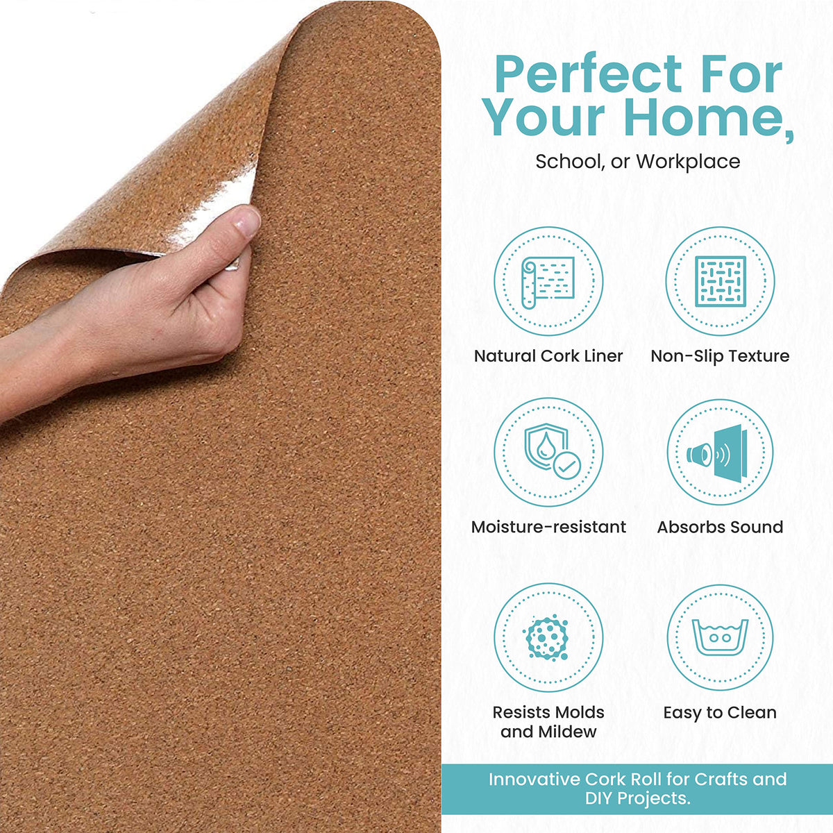 Thin cork sheets used as cabinet liner to protect surfaces with cushioning
