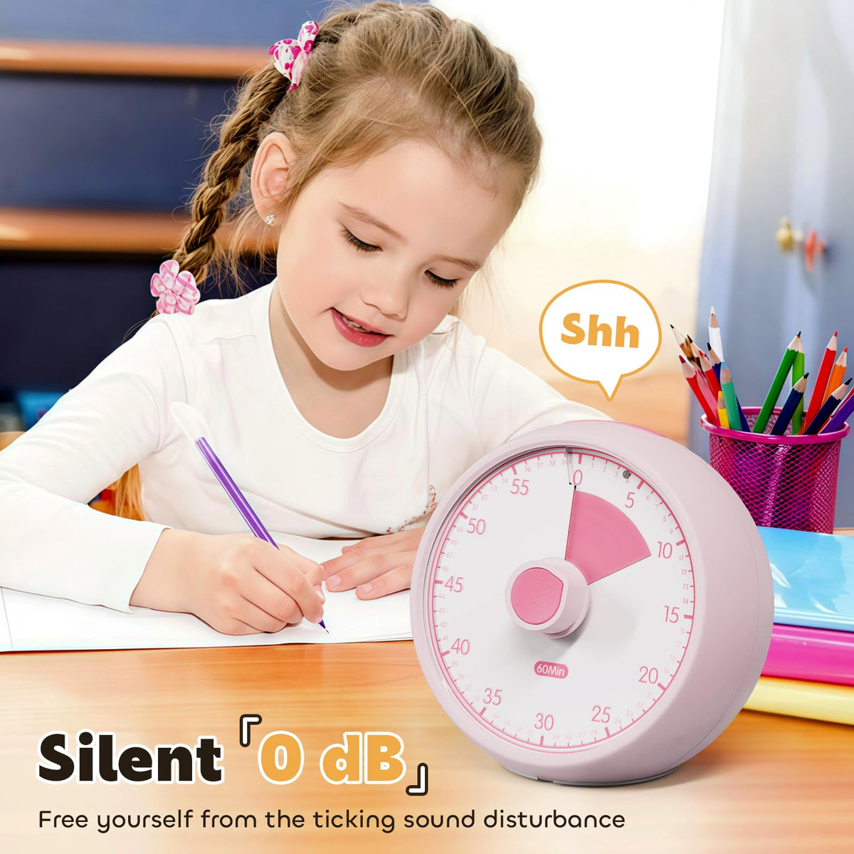 Conchstar pink timer body fits neatly on desks for focused study sessions.