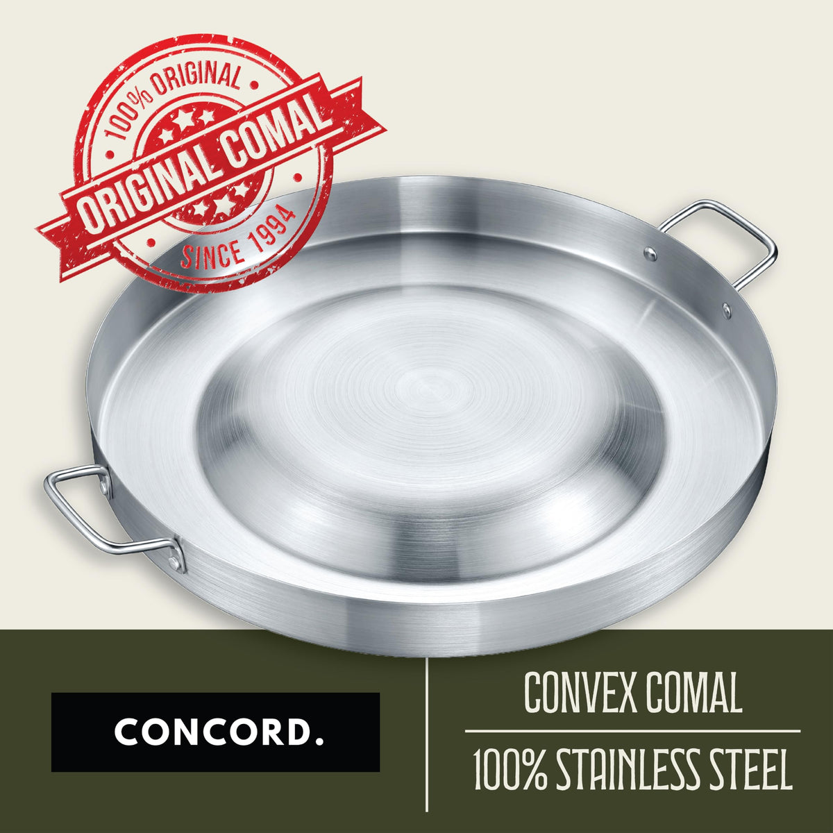 Concord convexed comal dish-ready surface supports discada and tortilla meals.