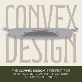 Concord convexed comal riveted handles provide a sturdy grip during transfer.
