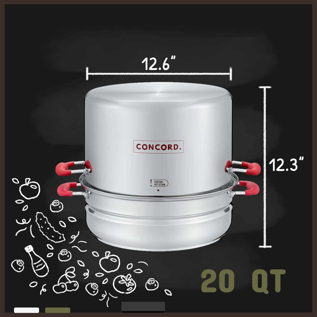 Concord Turbo Steam Canner lid detail showing tall design and safety features.