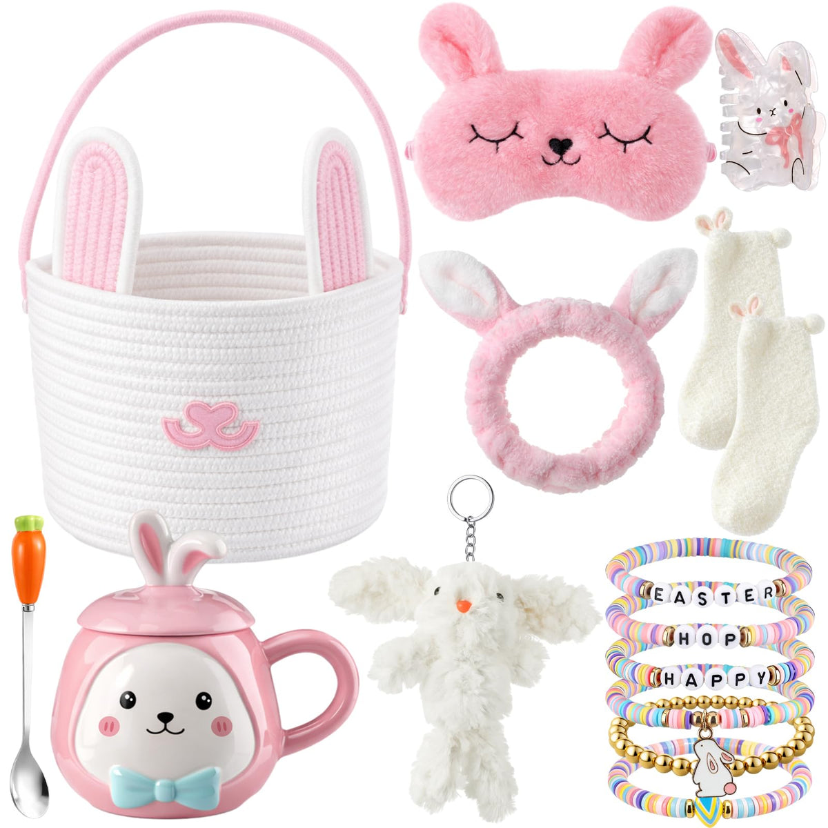Conelist bunny basket with woven cotton rope, ideal Easter gift container.