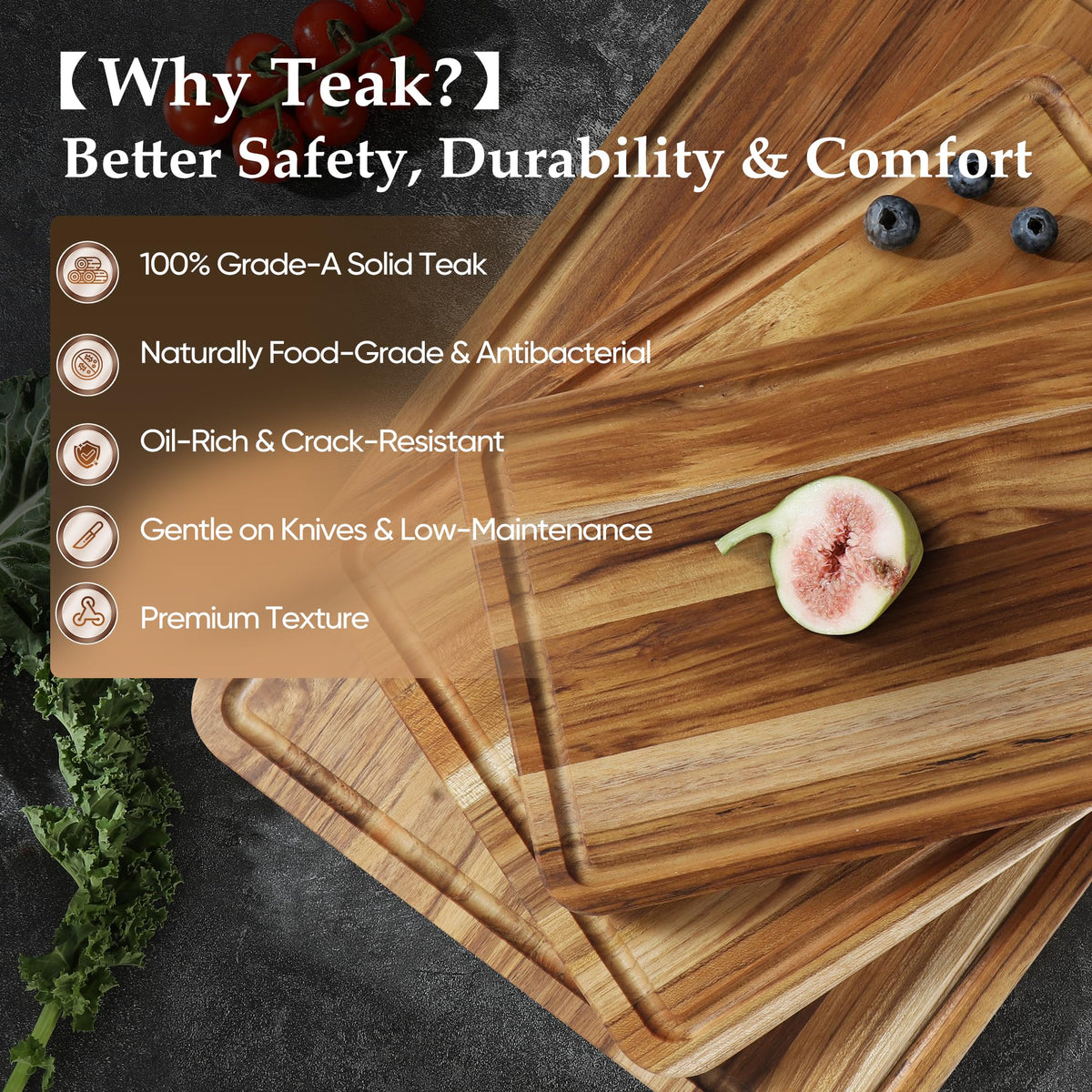 Conflech teak cutting board 17-inch ready for large meat and charcuterie