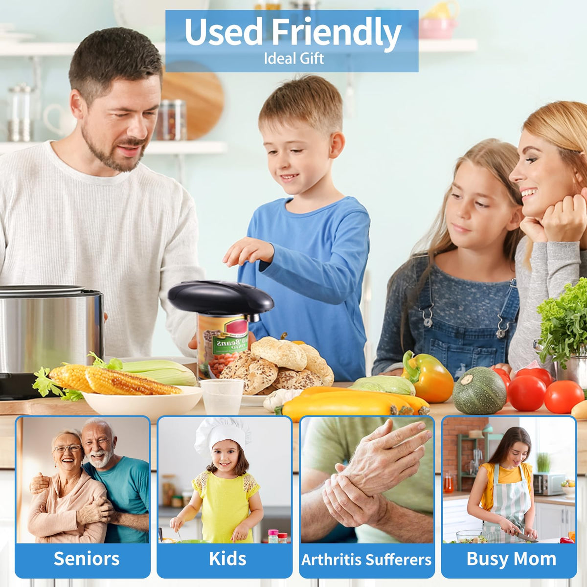 CONFUTURY versatile can opener handles round and irregular cans with one touch