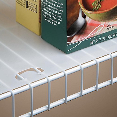 Conimar shelf liner on a 16-inch wire shelf, roll-ready for a smoother surface.