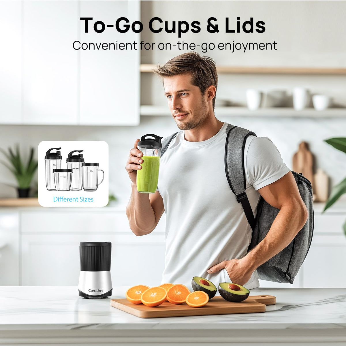 Consciot CB08 leak-resistant cup with non-slip feet for stable blending.